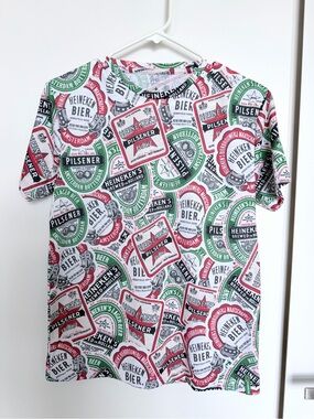 Heineken Amsterdam Shirt Multicolor Graphic Beer Labels Logo Short Sleeve Size S